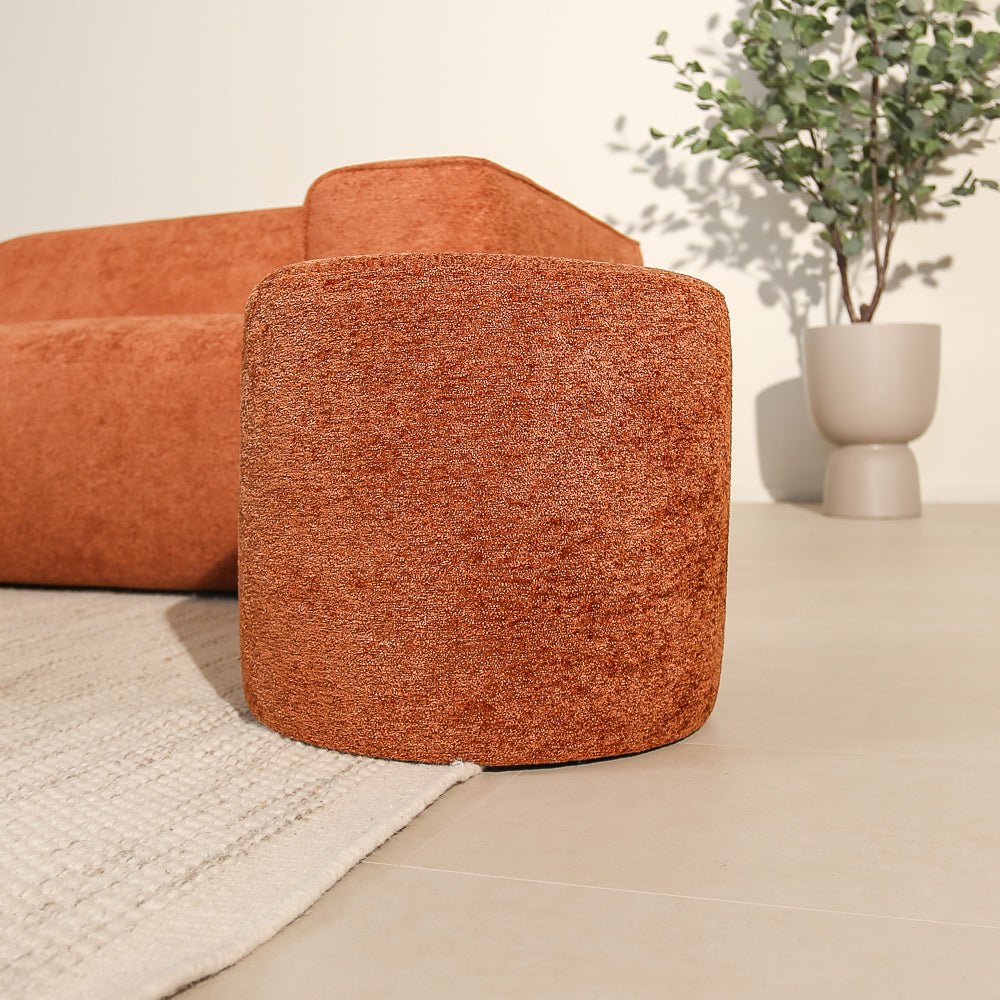 Poefs-Ronde poef koper chenille bouclé - 40x40x35 cm - Veya-Dimehouse