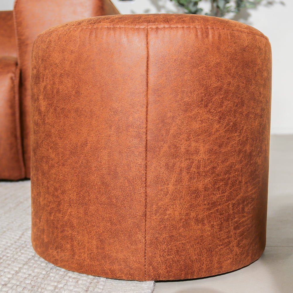 Poefs-Ronde poef cognac ecoleer - 40x40x35 cm - Mave-Dimehouse