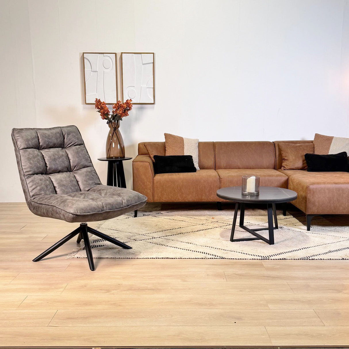 Industriële draaifauteuil antraciet eco-leer 360° draaibaar Yuki