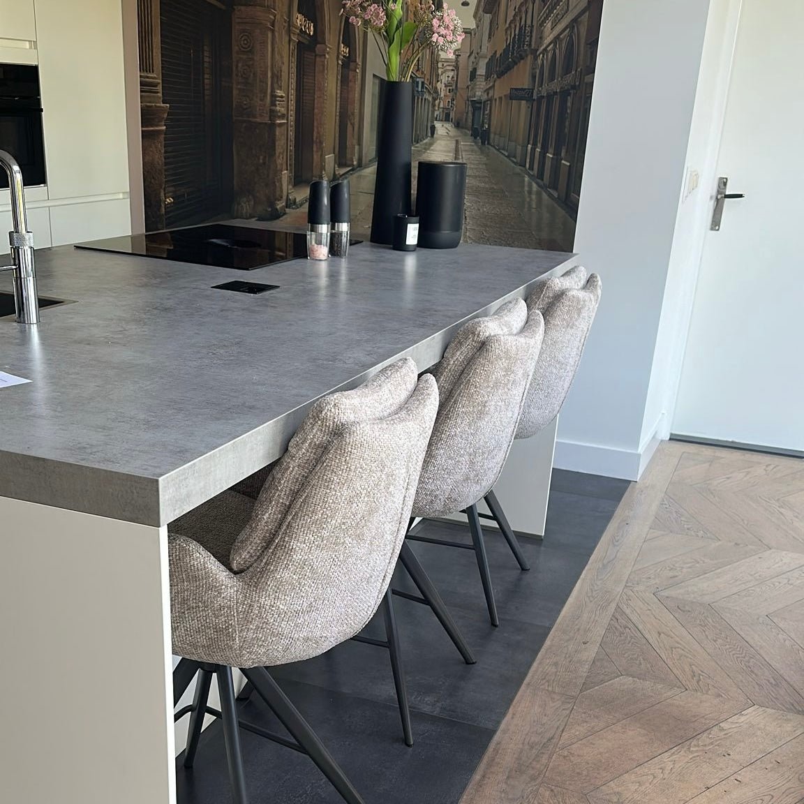 Set van 2 Barkrukken Elite Zand Chenille Stof Rich Draaibaar