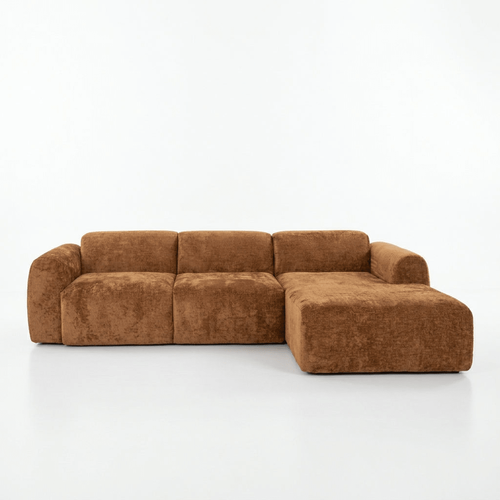 Banken-Hoekbank oker chenille stof - 292x170 cm - Shane - rechts-Dimehouse