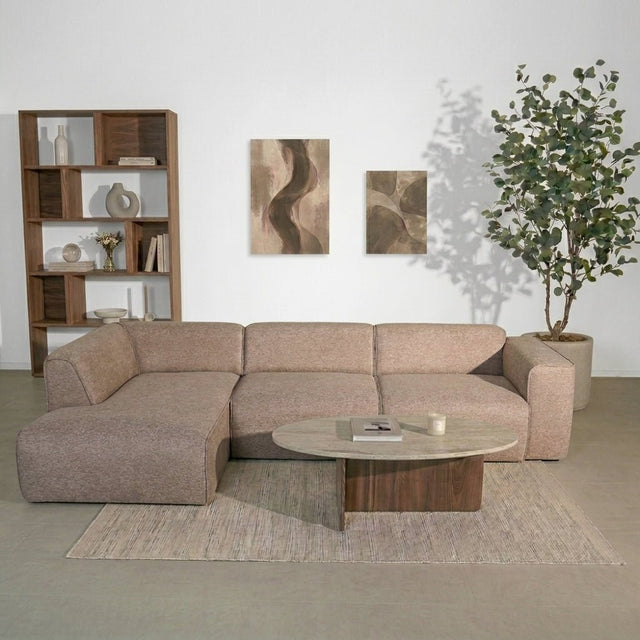 Banken-Hoekbank taupe chenille bouclé - 305x169 cm - Jaylen - links-Dimehouse