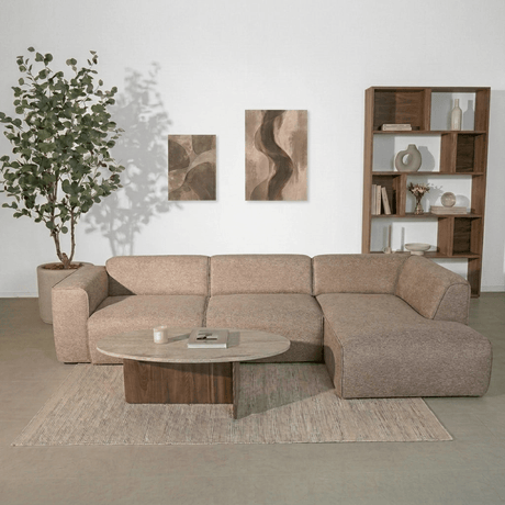 Banken-Hoekbank taupe chenille bouclé - 305x169 cm - Jaylen - rechts-Dimehouse