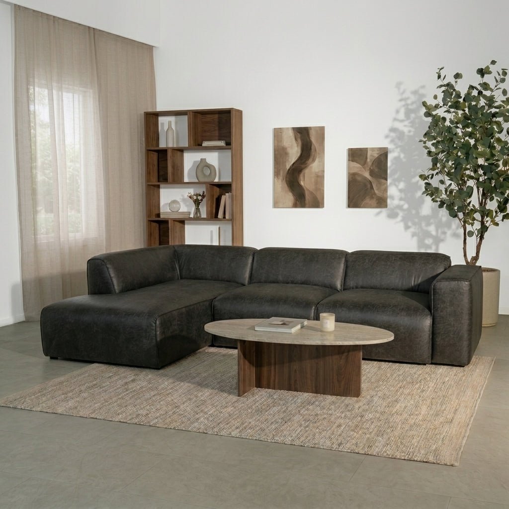 Banken-Hoekbank antraciet ecoleer - 305x169 cm - Jaylen - links-Dimehouse