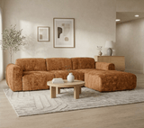 Banken-Hoekbank oker chenille stof - 292x170 cm - Shane - rechts-Dimehouse