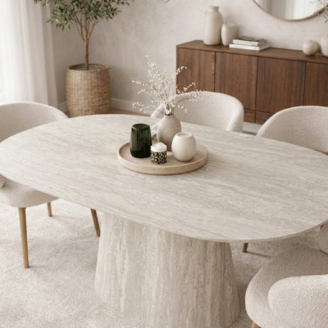 Eettafels-Sintered Stone Marmerlook Travertin Eettafel Lea 180x90 cm - Deens Ovaal-Dimehouse