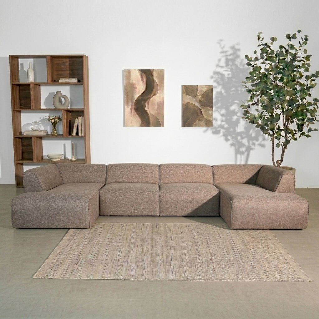 Banken-U-bank taupe chenille bouclé - 370x169 cm - Jaylen-Dimehouse
