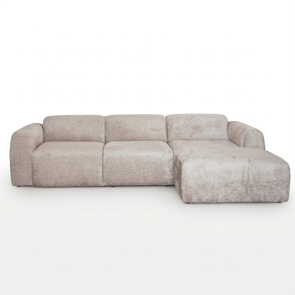 Banken-Hoekbank zand chenille stof - 292x170 cm - Shane - rechts-Dimehouse