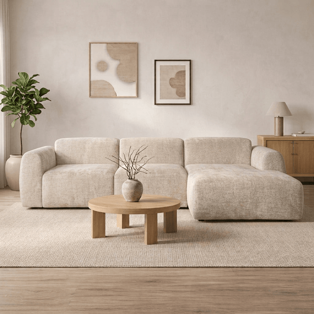 Banken-Hoekbank beige chenille stof - 292x170 cm - Shane - rechts-Dimehouse