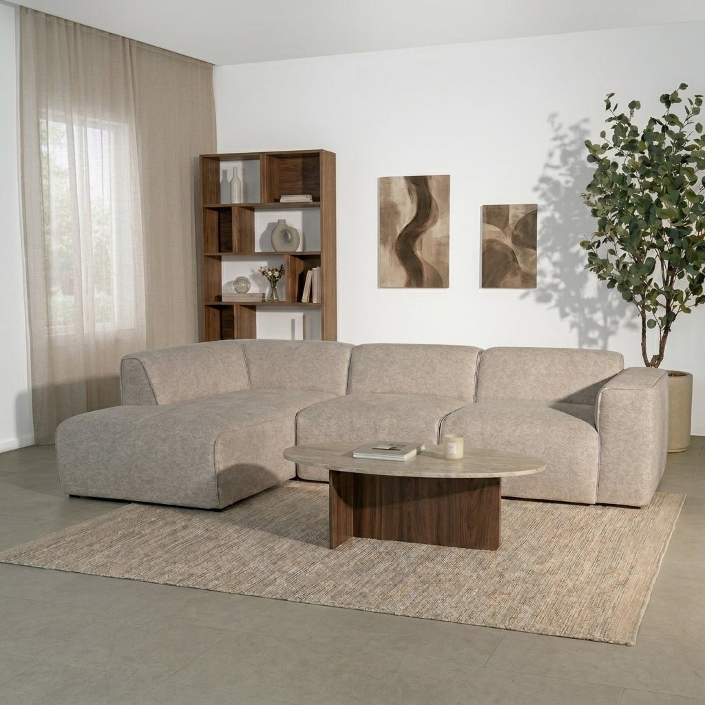 Banken-Hoekbank beige chenille bouclé - 305x169 cm - Jaylen - links-Dimehouse
