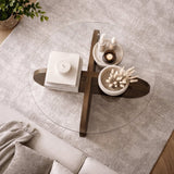Salontafels-Ronde salontafel Aris walnoot melamine en transparant glas 75 cm-Dimehouse