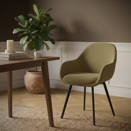 Eetkamerstoelen-Moderne Eetkamerstoel Remy Ribstof Groen - Met Armleuningen-Dimehouse