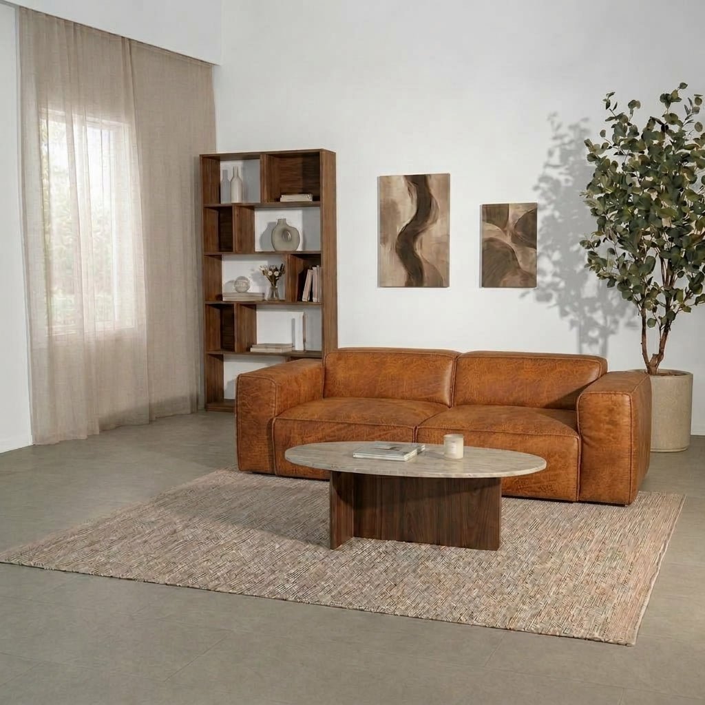 Banken-3-zits bank cognac ecoleer - 240x98 cm - Jaylen-Dimehouse