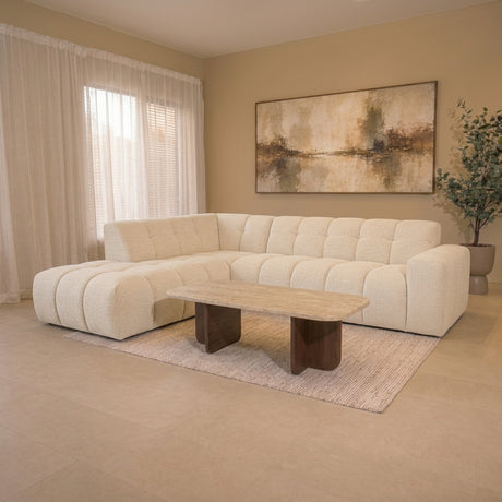 Banken-Hoekbank met lounge beige bouclé stof Nova - links-Dimehouse