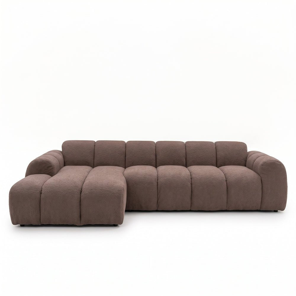 Banken-Hoekbank met lounge zacht bruin bouclé stof - strepen - links - Brix-Dimehouse