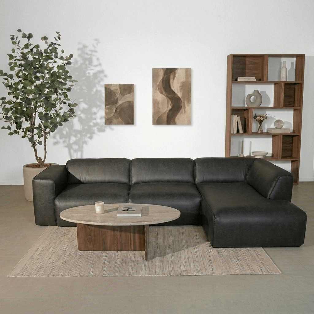 Banken-Hoekbank antraciet ecoleer - 305x169 cm - Jaylen - rechts-Dimehouse