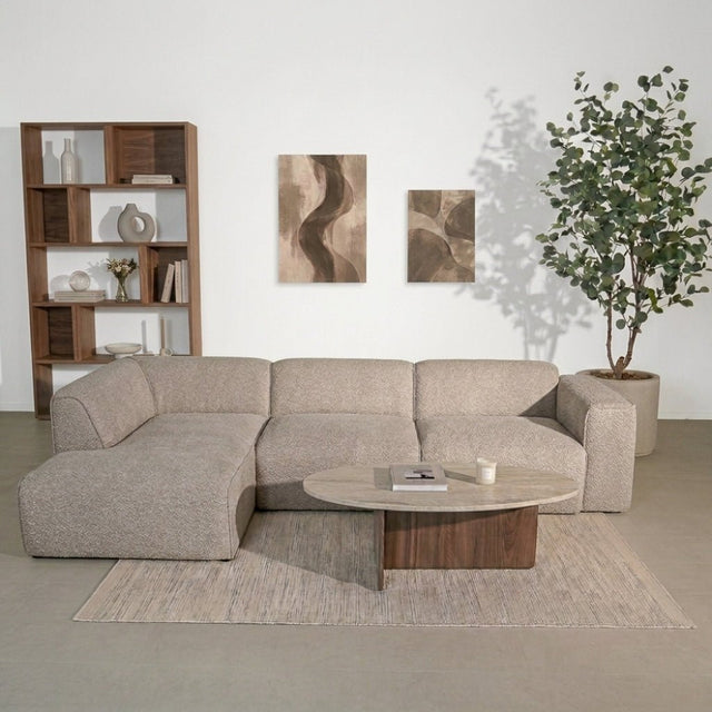 Banken-Hoekbank beige chenille bouclé - 305x169 cm - Jaylen - links-Dimehouse