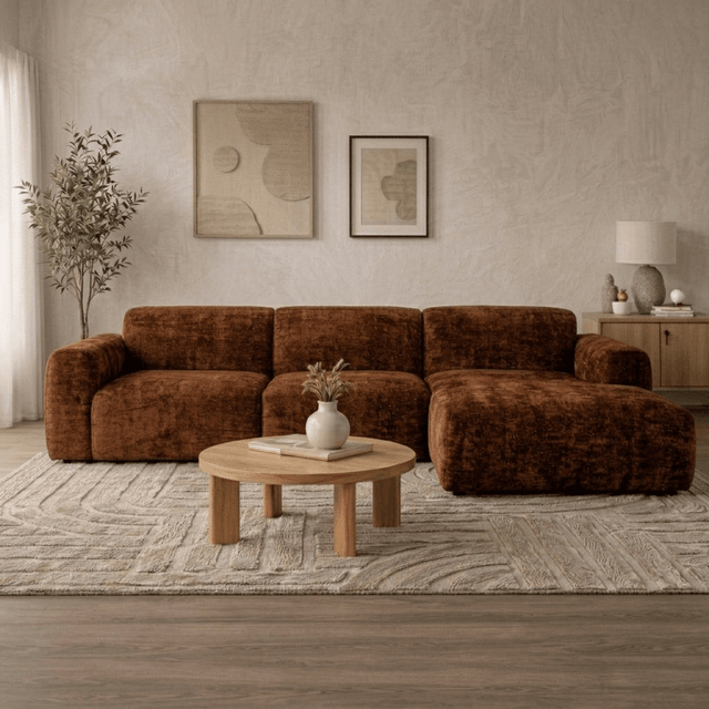 Banken-Hoekbank koper chenille stof - 270x165 cm - Shane - rechts-Dimehouse