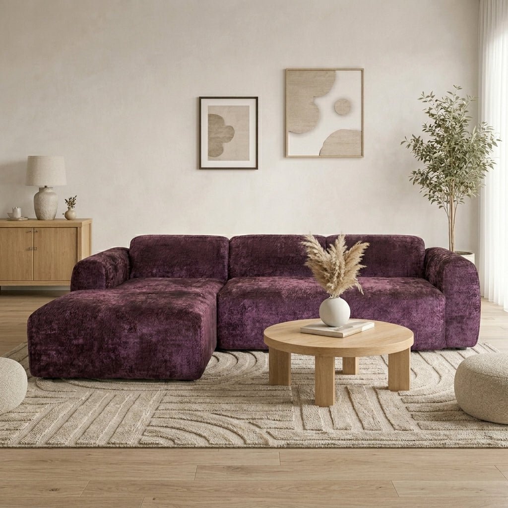 Banken-Hoekbank paars chenille stof - 292x170 cm - Shane - links-Dimehouse