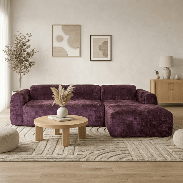 Banken-Hoekbank paars chenille stof - 292x170 cm - Shane - rechts-Dimehouse