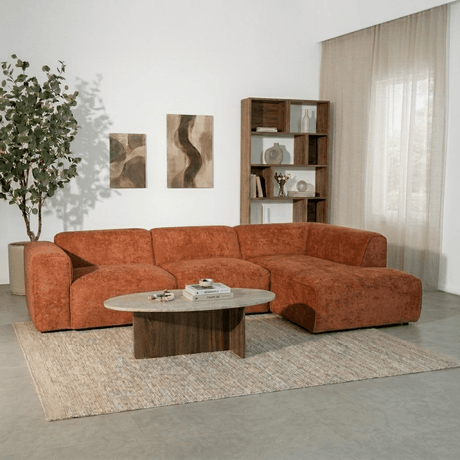 Banken-Hoekbank koper chenille bouclé - 305x169 cm - Jaylen - rechts-Dimehouse