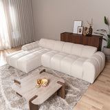 Banken-Hoekbank met lounge beige bouclé stof - strepen - links - Brix-Dimehouse
