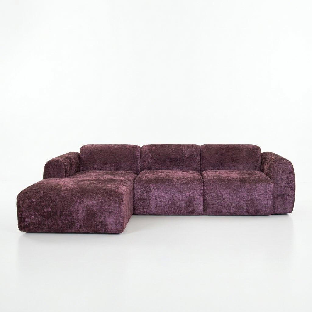 Banken-Hoekbank paars chenille stof - 292x170 cm - Shane - links-Dimehouse