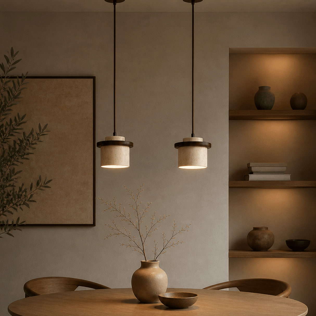 Hanglamp 1 licht - Walnoot & Travertin - Hakaro
