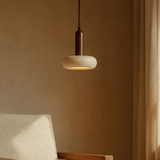 Hanglamp 1 licht - Walnoot & Travertin - plat langwerpig - Hakaro