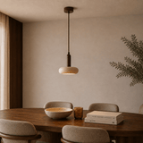 Hanglamp 1 licht - Walnoot & Travertin - plat langwerpig - Hakaro