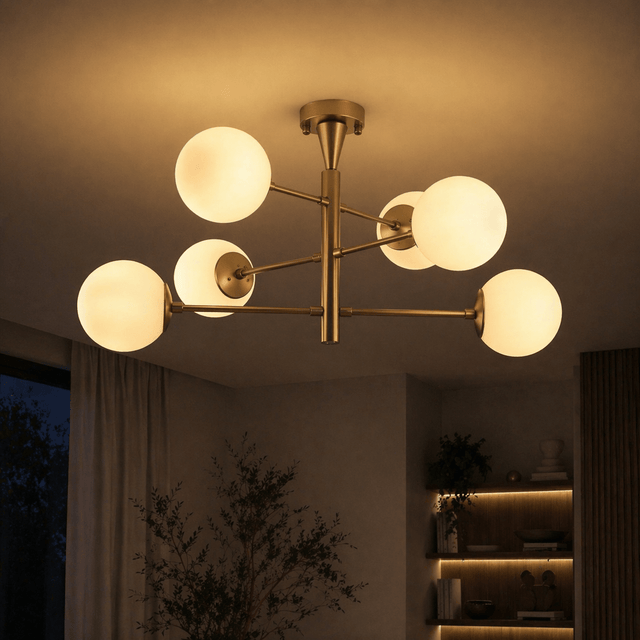 Hanglampen - Hanglamp 6 - lichts Goud Metaal - 75 x 75 cm - Lustre - Dimehouse