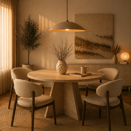 Hanglampen - Hanglamp beige carbon betonnen kap - strak - 59 cm - Flowing - Dimehouse