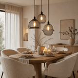 Hanglampen - Hanglamp zwart Metaal – Gaas structuur - 3 - lichts – Hudson - Dimehouse