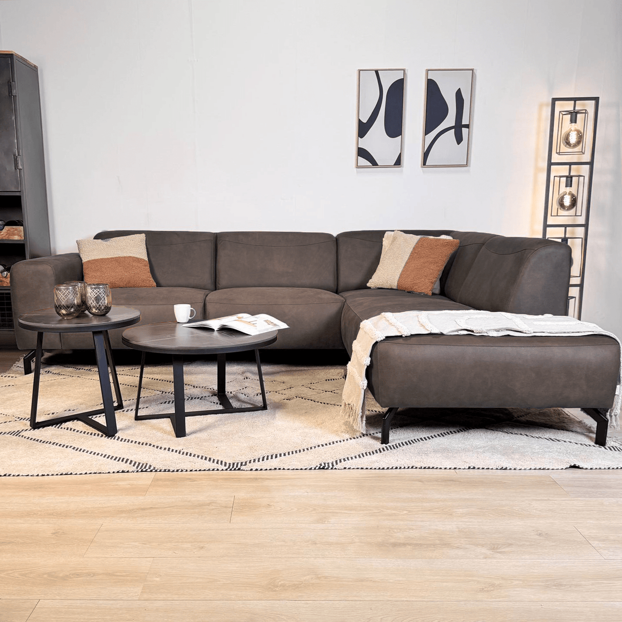 Hoekbank antraciet robuust eco-leer Barin - rechts