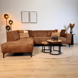 Industriële hoekbank cognac eco-leer Brisbane - links