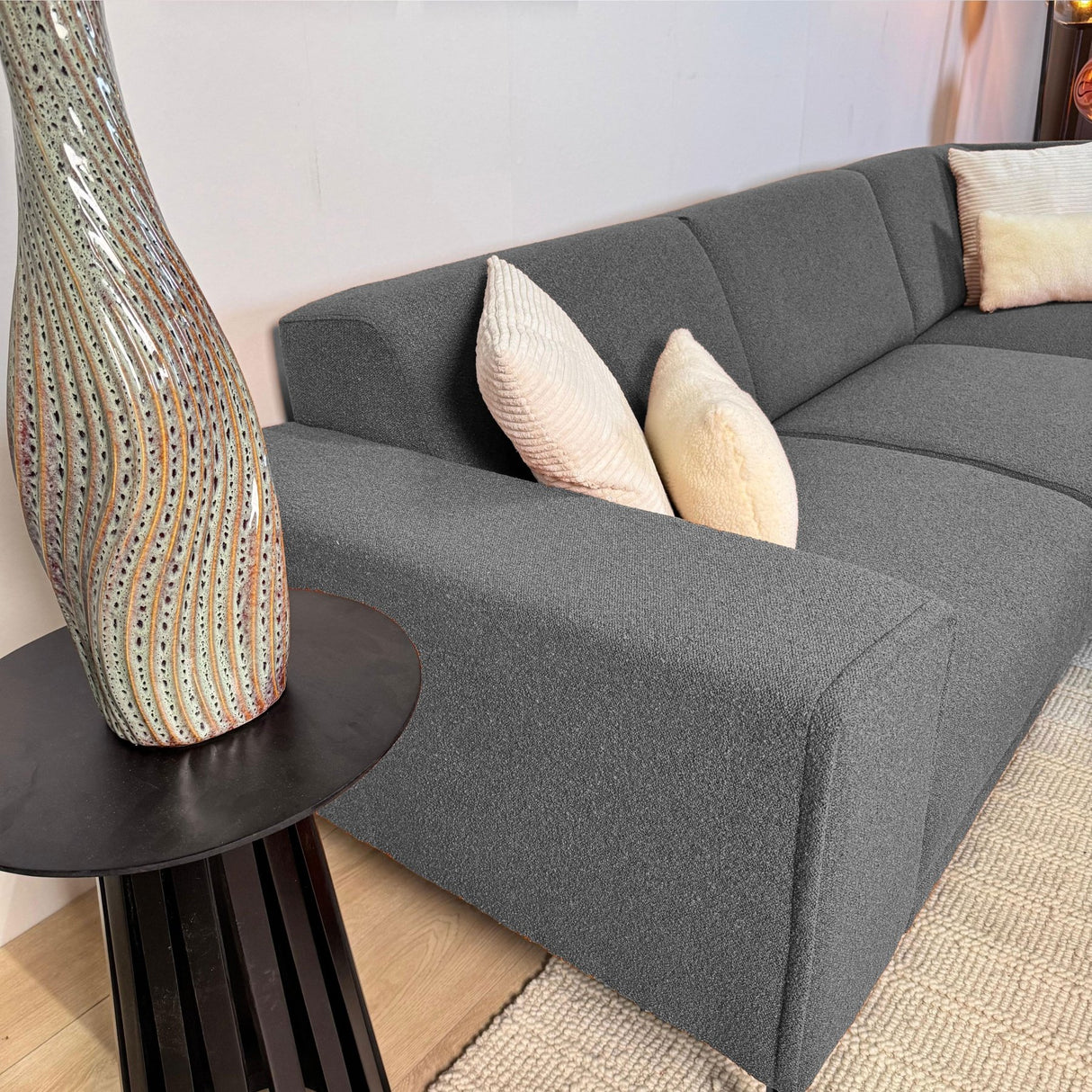 Hoekbank grijs bouclé stof Maël  - rechts