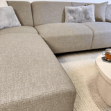 Hoekbank met compacte lounge beige gerecyclede stof Moby - links