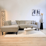 Hoekbank met compacte lounge beige gerecyclede stof Moby - links