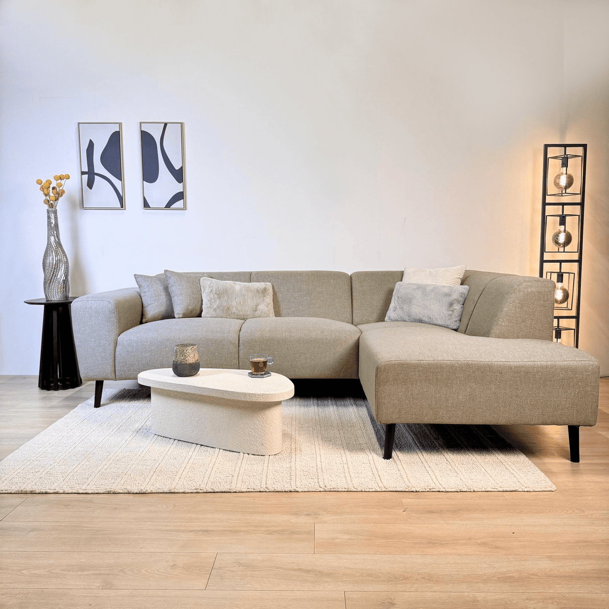 Hoekbank met compacte lounge beige gerecyclede stof Moby - rechts