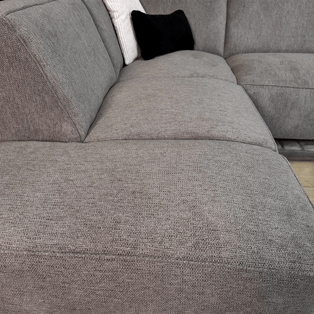 Hoekbank taupe chenille gemêleerd Ravi  – links