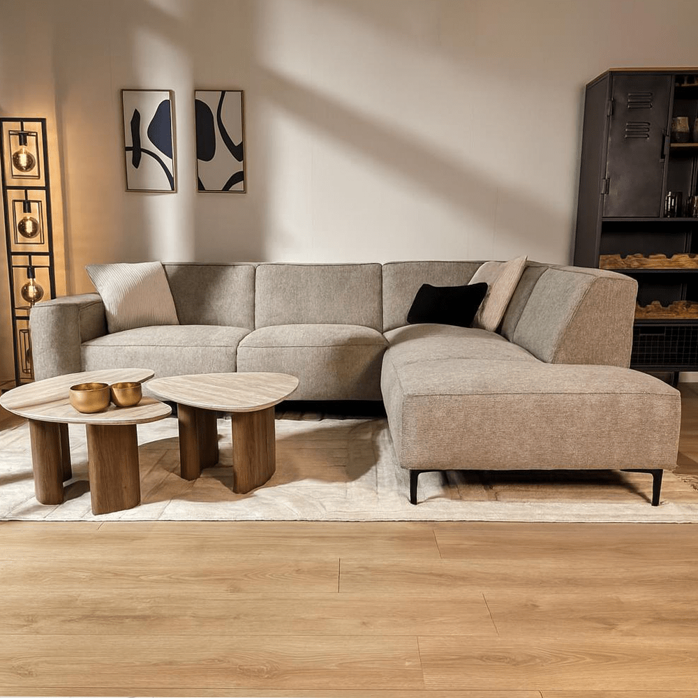 Hoekbank grijs chenille gemêleerd Ravi – rechts