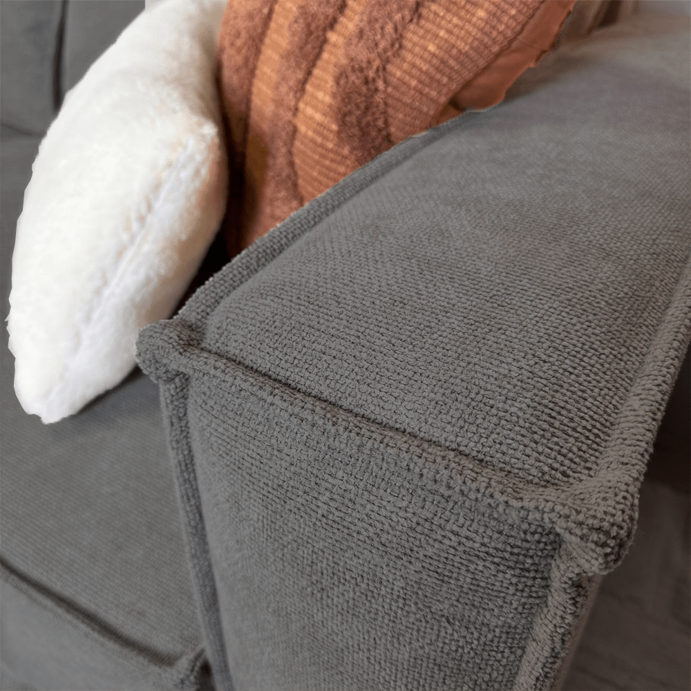 Hoekbank met chaise longue antraciet chenille Yara - links