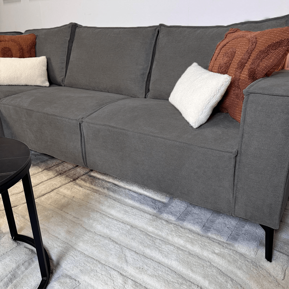 Hoekbank met chaise longue antraciet chenille Yara - links