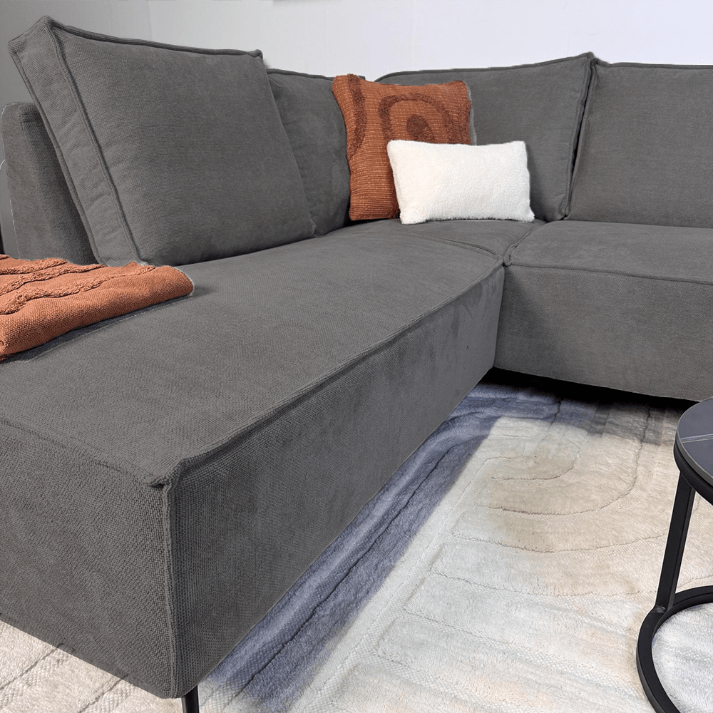 Hoekbank met chaise longue antraciet chenille Yara - links