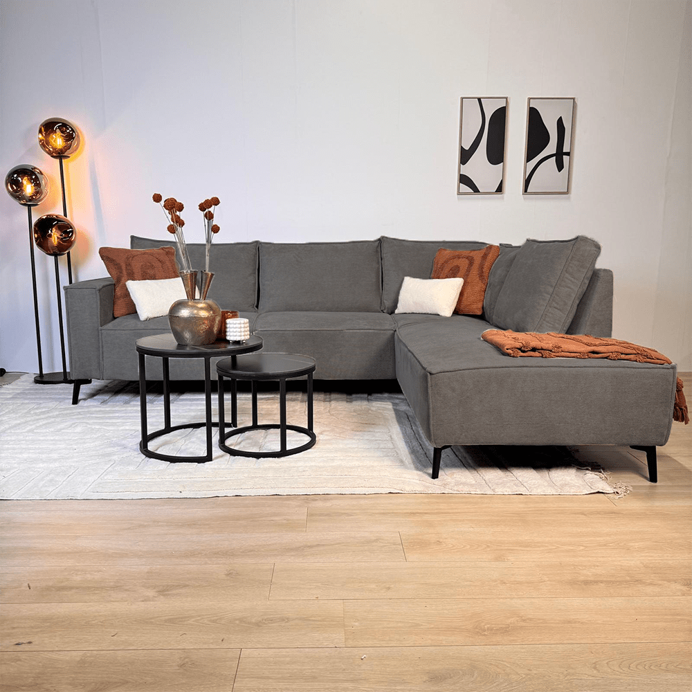 Hoekbank met chaise longue antraciet chenille Yara - rechts