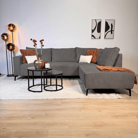 Hoekbank met chaise longue antraciet chenille Yara - rechts