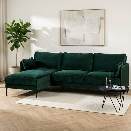 Hoekbank Peppin groen velvet - links sfeerfoto in modern interieur
