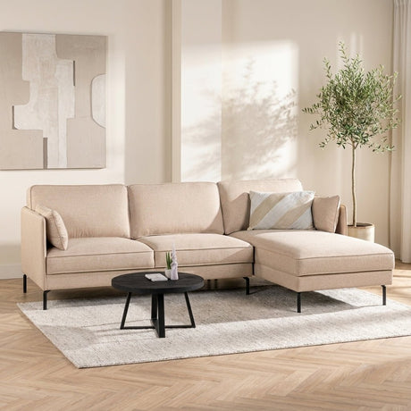 Hoekbank Sidney stof beige rechts sfeerfoto in modern interieur