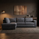 Hoekbank antraciet ribstof plofbank Gabi  - links