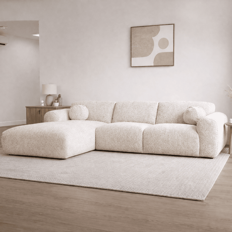 Hoekbank  beige bouclé stof - 292x169 cm - Shane - links